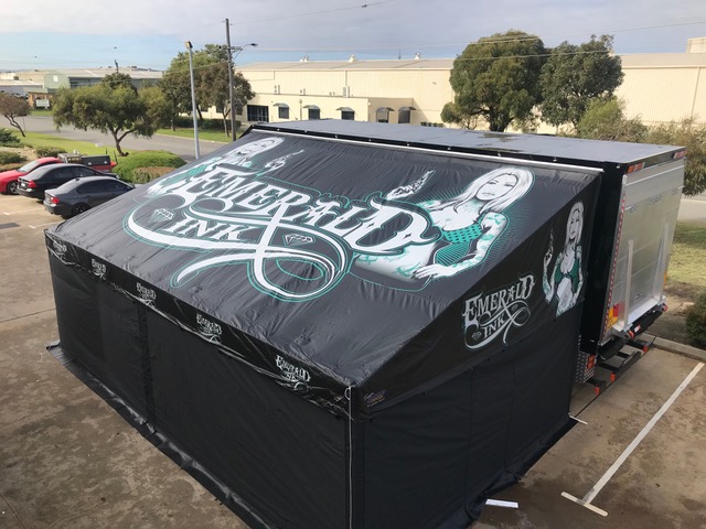 Display and vendor trailer awning by DMP Awnings for events and tradeshows