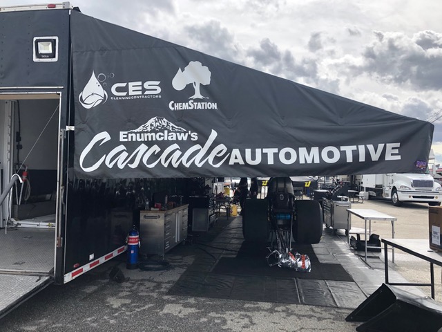 Large-format dye-sublimation printing at DMP for sponsor graphics printed into awning fabric