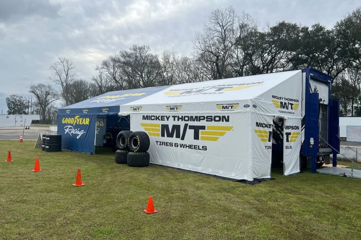 Mickey Thompson hospitality and display trailer awning built by DMP Awnings