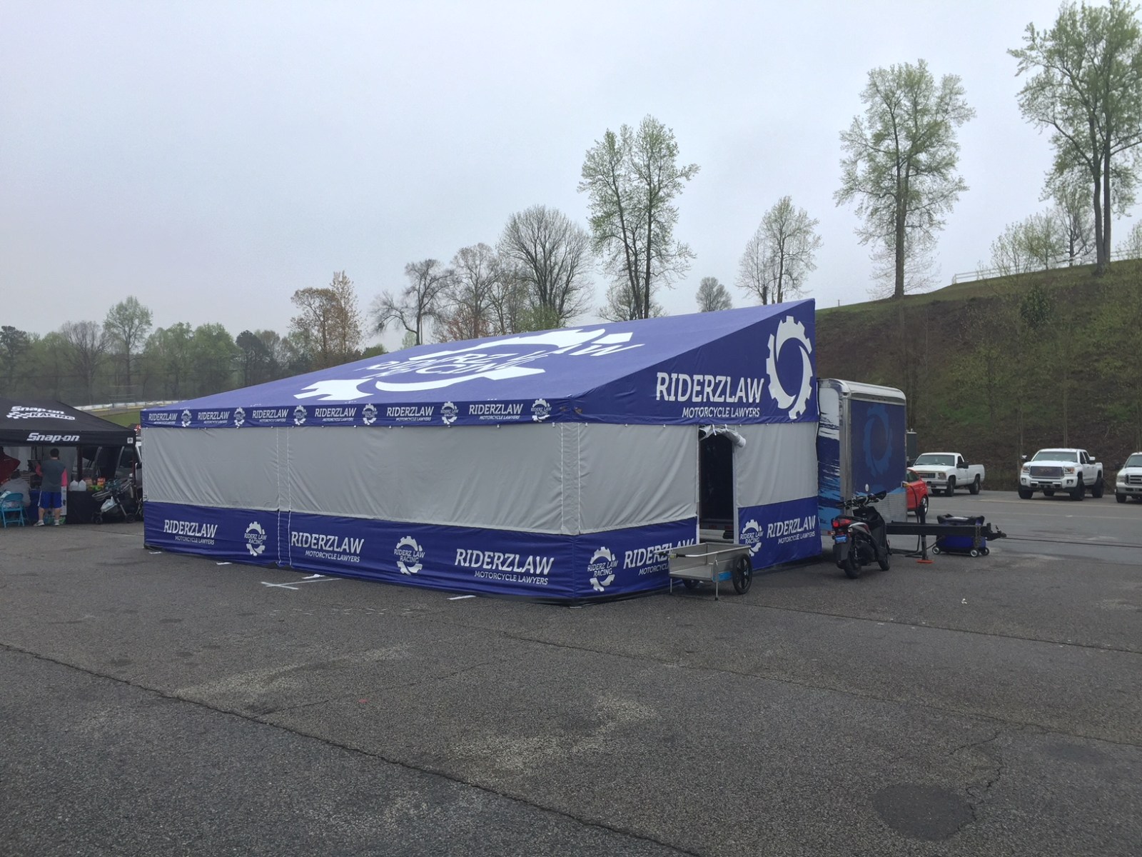 DMP race awning set up trackside, built about an hour from Brainerd International Raceway