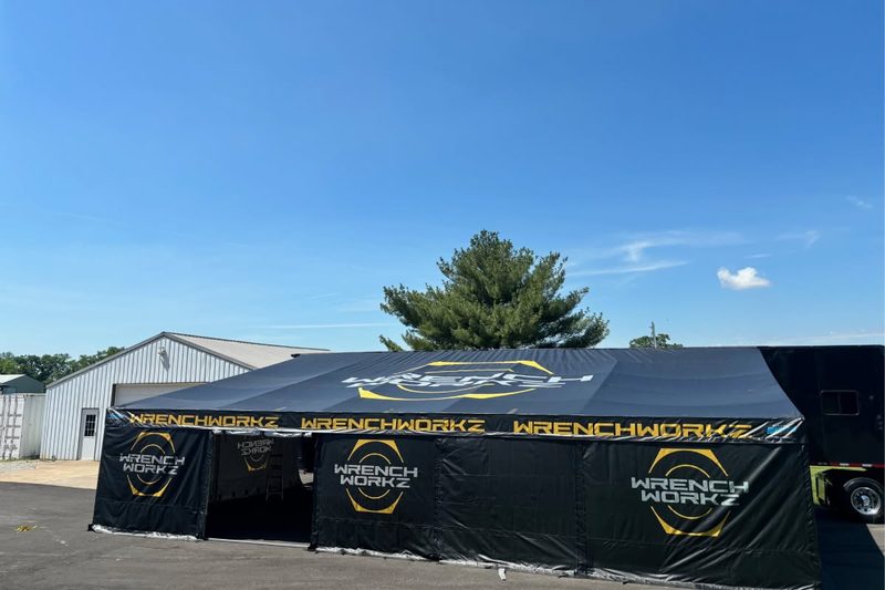 WrenchWorkz race trailer awning with full-color printed graphics