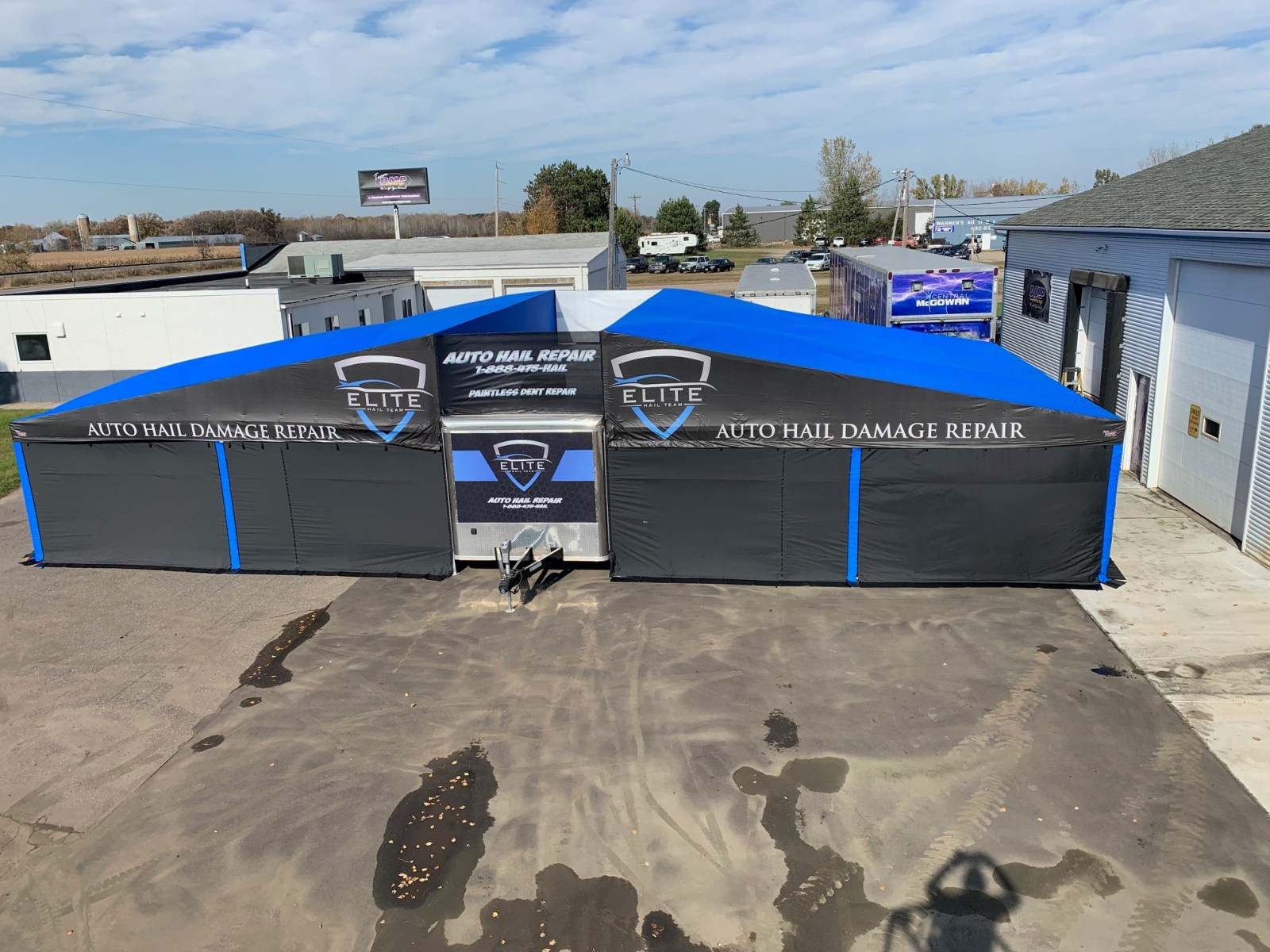 Vendor trailer awning with full-color printed graphics built by DMP Awnings